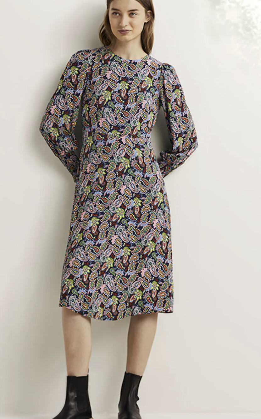 Boden Smocked Cuff Paisley Midi Dress in Navy